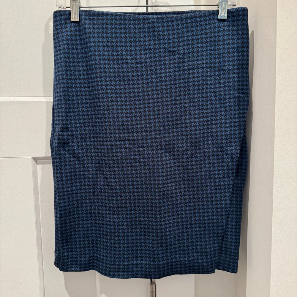 J JILL Black Blue Houndstooth Ponte Stretch Waist Skirt Womens Size XS Petite